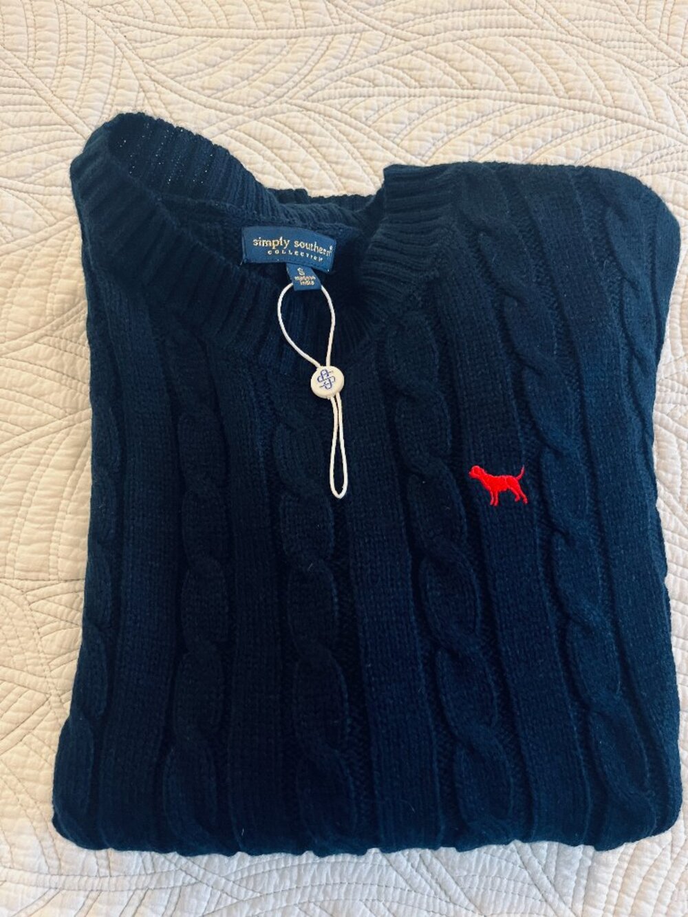 NWOT Simply Southern Sz Small Pullover Cable Knit Warm Sweater - Navy Blue